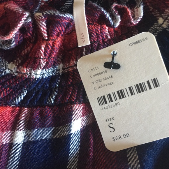 Free People Charlie Ruffle Plaid Top Sz Small NWT - Picture 5 of 6